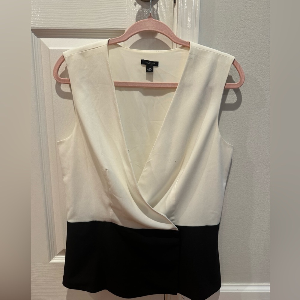 Talbots black and white peplum top